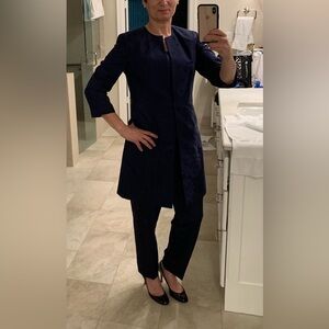 Formal silk pantsuit. 3-pieces (cami, slacks, long jacket) Size 4. Talbots.